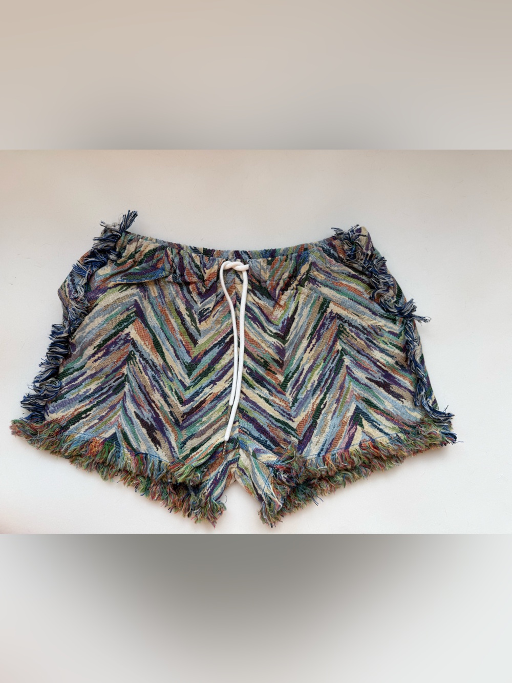 Rehab Lab Multicolor Woven Crochet Knit High Rise Shorts Size Small Fringe